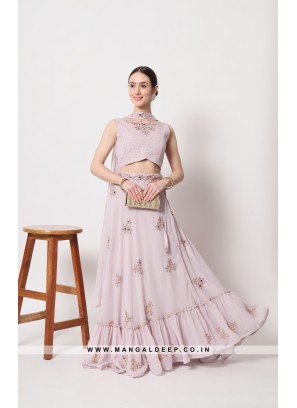 Dazzling Dusty Pink Crushed Georgette Party Wear Lehenga Choli
