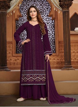 Dazzling Wine Color Georgette Sharara Suit