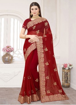 Dazzling Zari Maroon Classic Saree