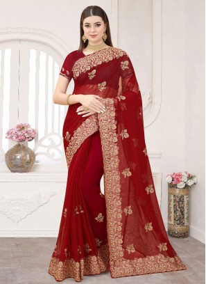 Dazzling Zari Maroon Classic Saree