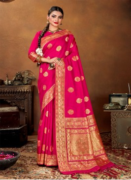 Deep Pink Color Banarasi Silk Saree