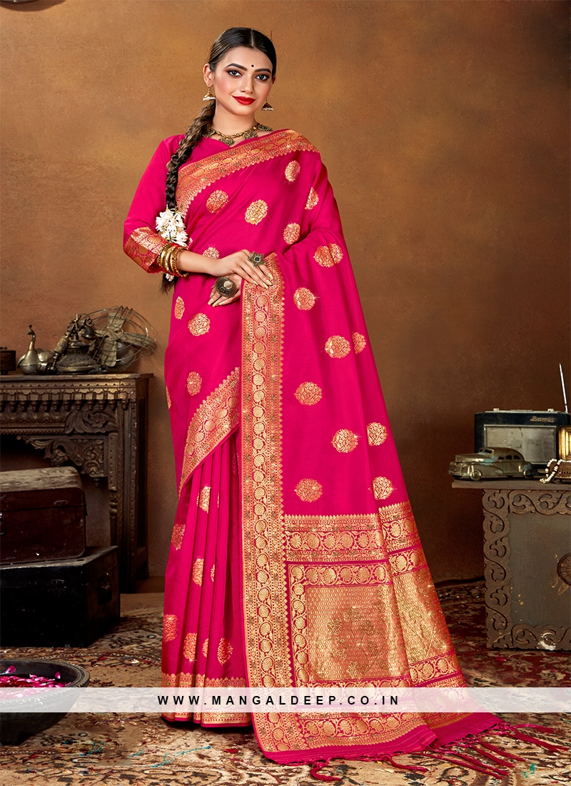 Deep Pink Color Banarasi Silk Saree