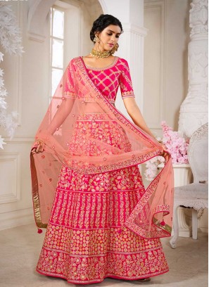 Deep Pink Color Embroidered Lehenga