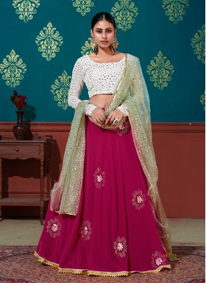 Deep Pink Color Georgette Mehndi Wear Lehenga