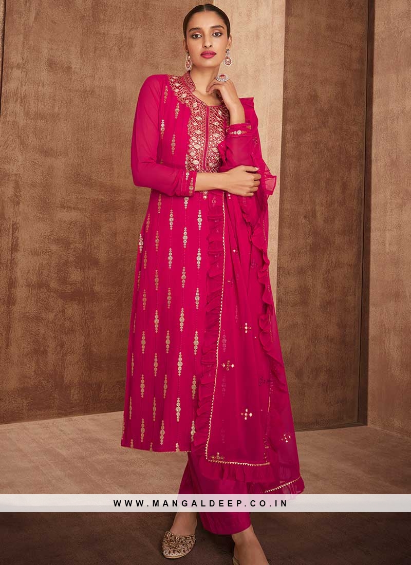 Hot Pink Color Straight Salwar Kameez