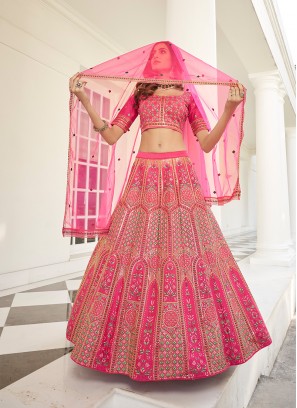 Deep Pink Color Silk Embroidered Lehenga