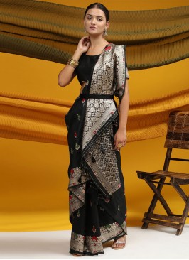 Delectable Black Woven Tussar Silk Saree