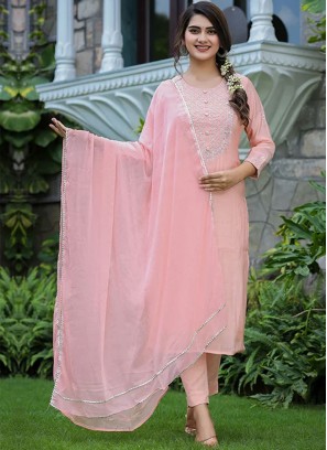 Delectable Embroidered Silk Pink Trendy Salwar Kameez