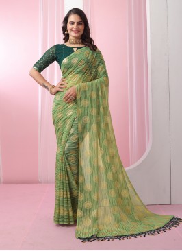 Delectable Green Printed Georgette Classic Saree