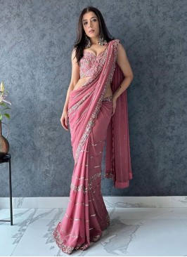 Delectable Pink Georgette Trendy Saree