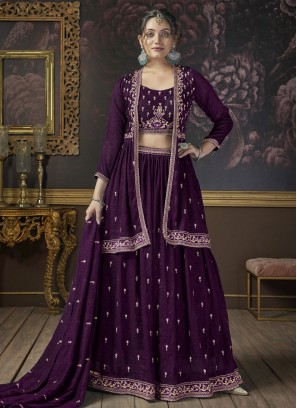 Delectable Purple Silk Readymade Lehenga Choli