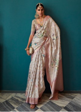 Delectable Rose Pink Floral Print Saree