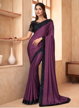 Delightful Border Wine Silk Trendy Saree