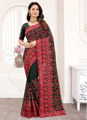 Delightful Embroidered Faux Georgette Green Classic Saree