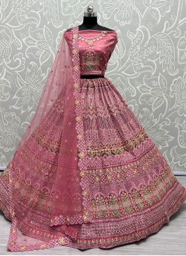 Delightful Net Zari Pink Designer Long Lehenga Choli