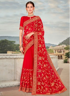 Delightful Red Zari Classic Saree