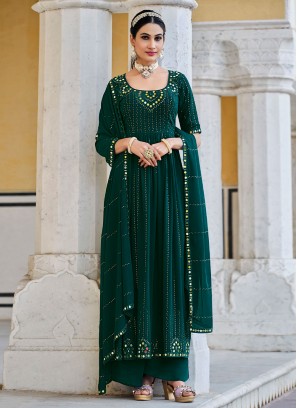 Delightful Thread Georgette Green Anarkali Salwar Suit