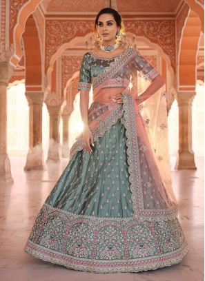 Delightful Thread Green A Line Lehenga Choli