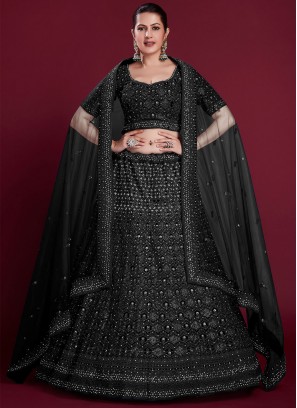 Delightsome Dori Work Black Georgette A Line Lehenga Choli
