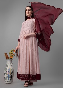 Delightsome Embroidered Peach Faux Georgette Trendy Salwar Kameez