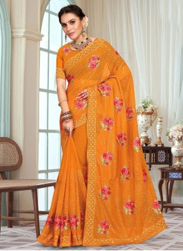 Delightsome Georgette Mehndi Contemporary Saree