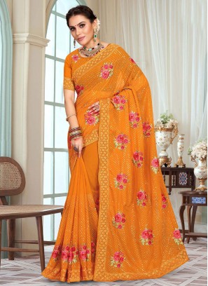 Delightsome Georgette Mehndi Contemporary Saree