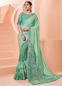 Delightsome Lycra Sea Green Trendy Saree