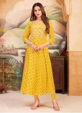 Delightsome Mustard Rayon Casual Kurti