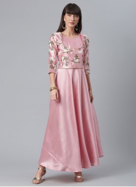 Delightsome Poly Silk Pink Plain Casual Kurti
