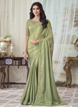 Delightsome Silk Sea Green Embroidered Classic Saree