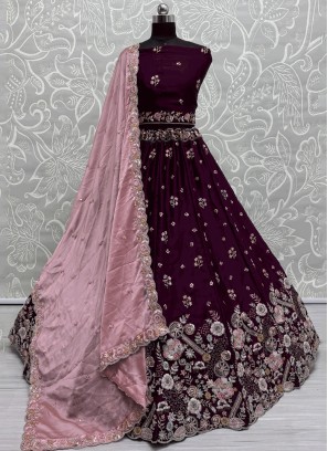 Delightsome Wine Embroidered Lehenga Choli