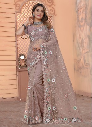 Demure Embroidered Lavender Classic Saree