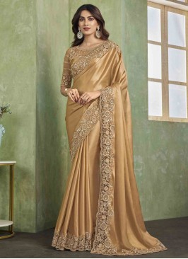 Demure Gold Sequins Satin Contemporary Saree