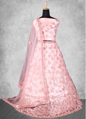 Demure Net Sequins Pink Trendy Lehenga Choli