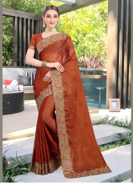 Demure Rust Faux Chiffon Designer Traditional Saree