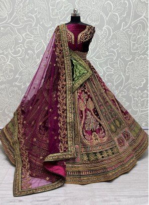 Demure Velvet Purple Thread Work Trendy Lehenga Choli