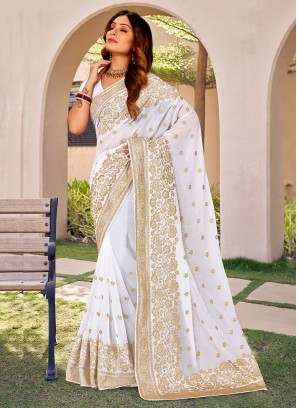 Demure White Trendy Saree