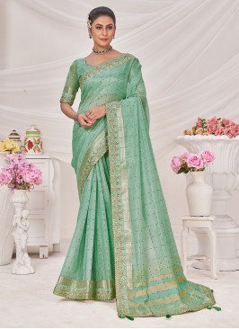 Deserving Banarasi Silk Sea Green Zari Classic Saree