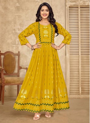 Deserving Foil Print Rayon Floor Length Gown