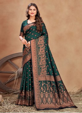 Deserving Green Woven Classic Saree