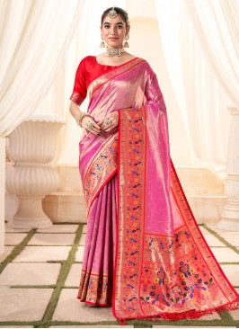 Deserving Handloom silk Pink Jacquard Work Trendy 