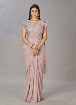 Deserving Shimmer Georgette Pink Sequins Saree