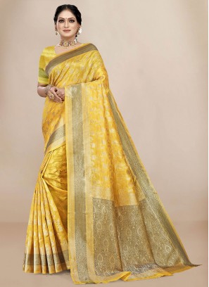 Deserving Yellow Weaving Organza Traditional Saree