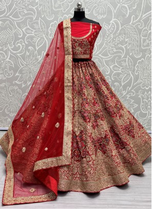 Designer A Line Lehenga Choli Sequins Silk in Red