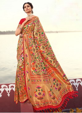 Designer Banarsi Silk Saree In Red