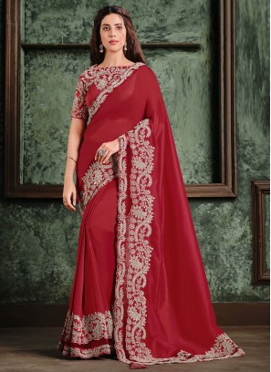 Designer Bridal Sarees Zari Satin Silk in Red