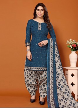 Designer Cotton Trendy Salwar Kameez in Teal