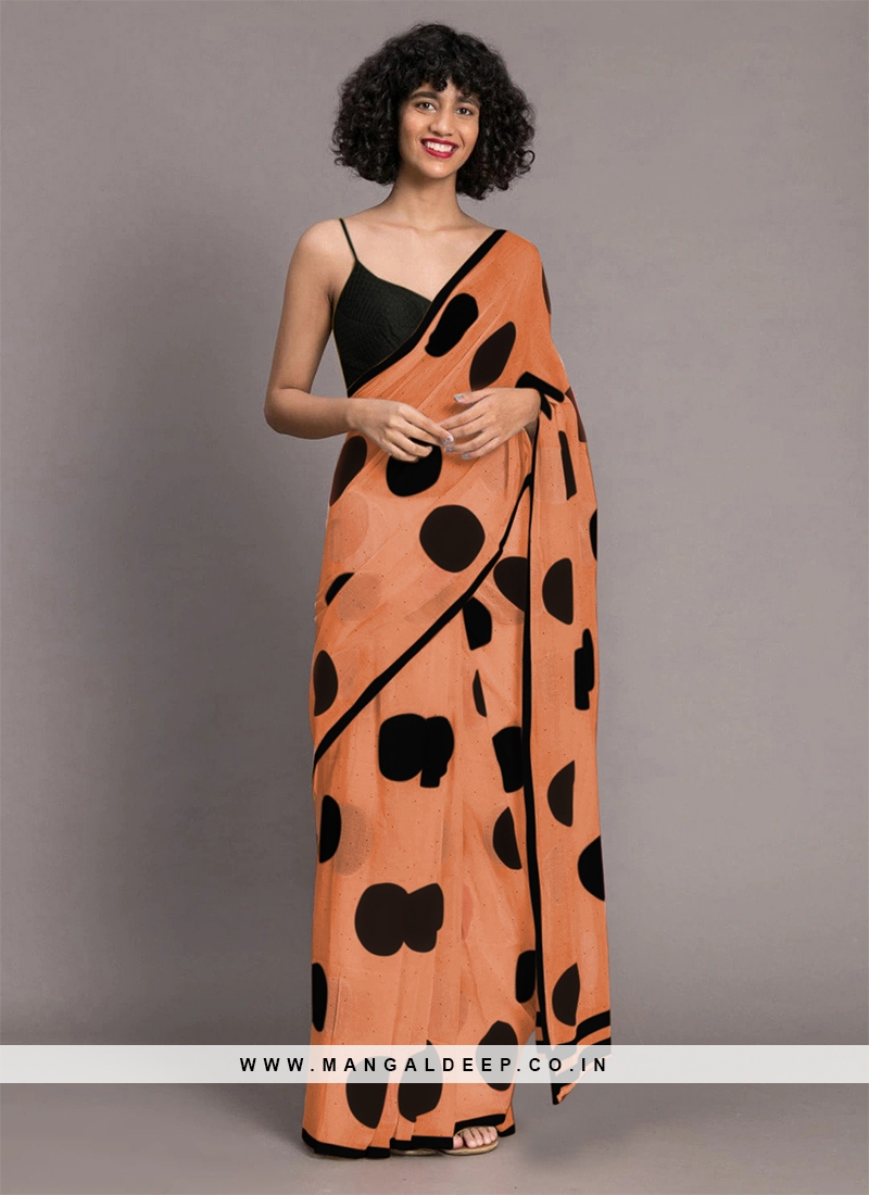 Designer Digital Printed Saree In Peach