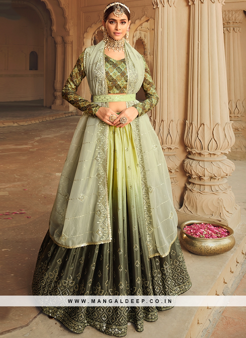 Designer Embroidered Green Color Silk Lehenga choli