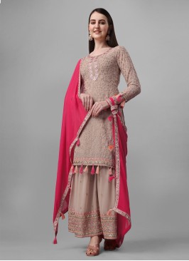 Designer Faux Georgette Designer Salwar Suit in Beige